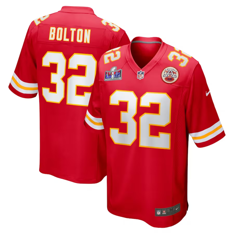 Men's Kansas City Chiefs #32 Nick Bolton Red Nike Super Bowl LVIII Game Football Stitched Jersey