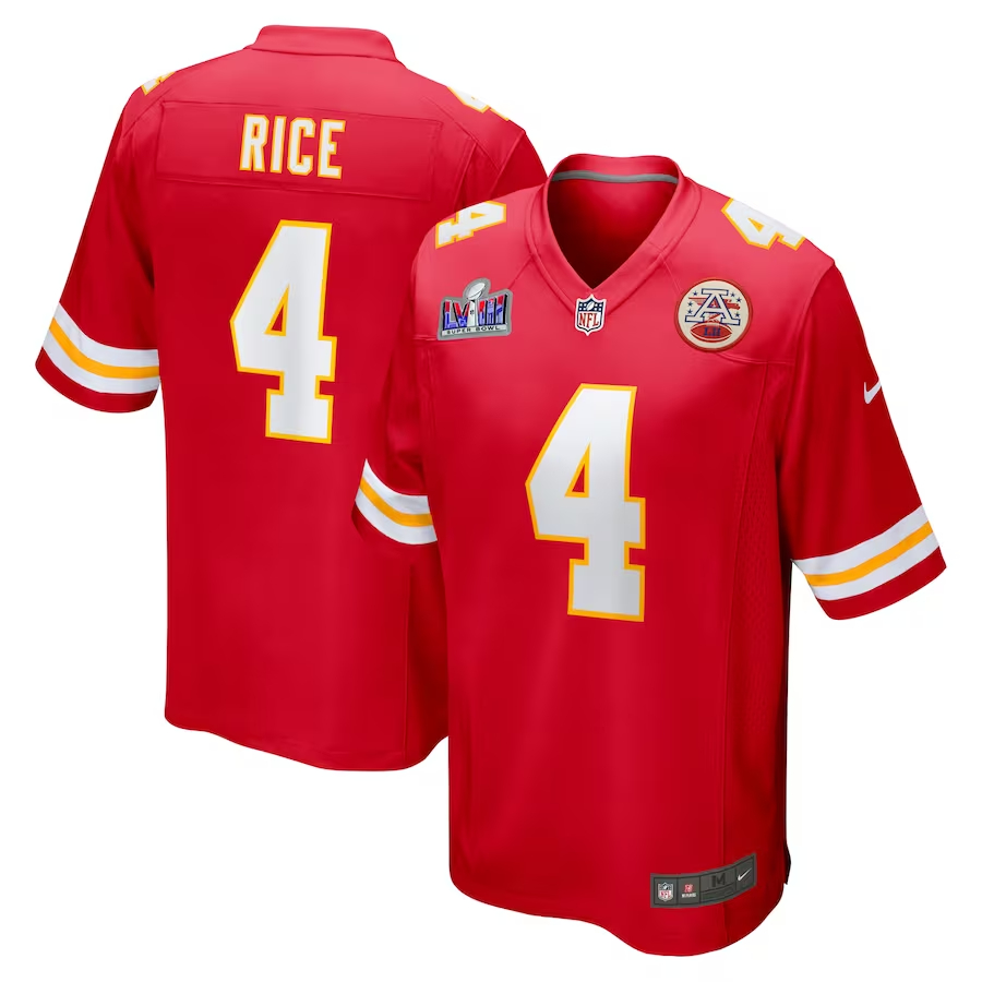 Men's Kansas City Chiefs #4 Rashee Rice Red Nike Super Bowl LVIII Game Football Stitched Jersey