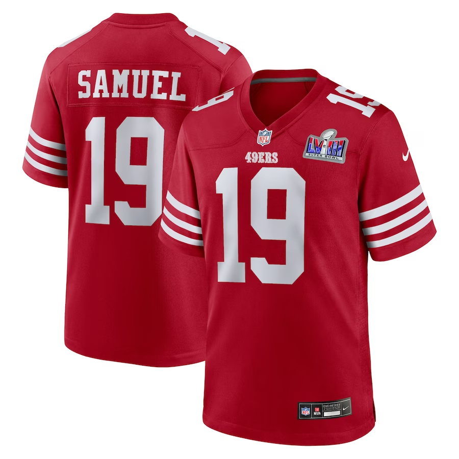 Men's San Francisco 49ers #19 Deebo Samuel Scarlet Nike Super Bowl LVIII Game Football Stitched Jersey