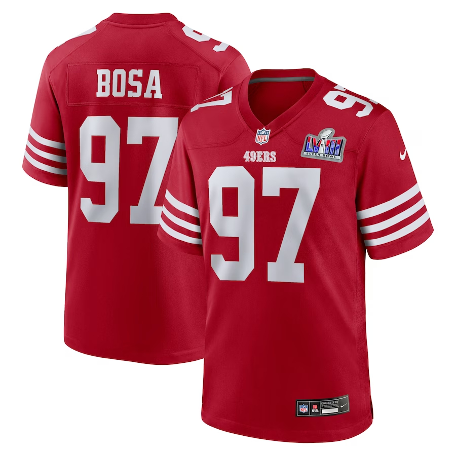 Men's San Francisco 49ers #97 Nick Bosa Scarlet Nike Super Bowl LVIII Game Football Stitched Jersey