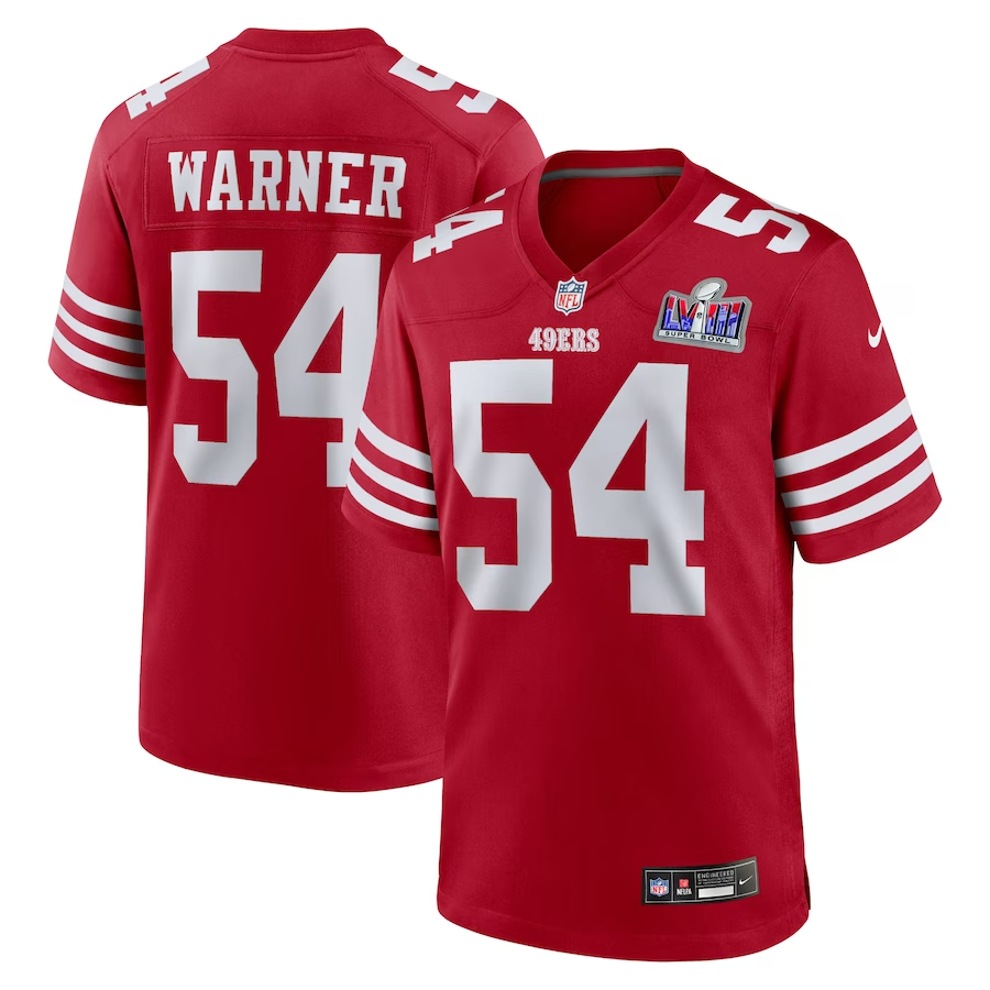 Men's San Francisco 49ers #54 Fred Warner Scarlet Nike Super Bowl LVIII Game Football Stitched Jersey