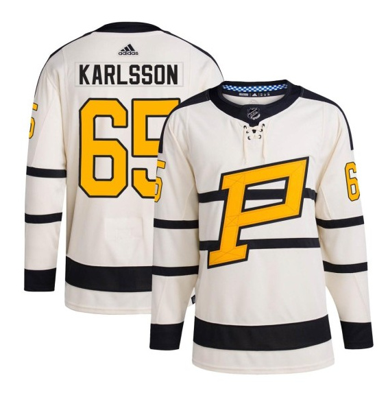 Men's Pittsburgh Penguins #65 Erik Karlsson Cream 2023 Winter Classic Stitched Jersey