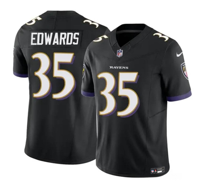 Men's Baltimore Ravens #35 Gus Edwards Black 2023 F.U.S.E. Vapor Limited Football Stitched Jersey