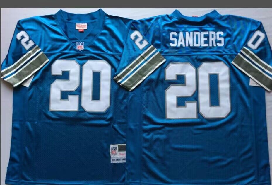 Men's Detroit Lions #20 Barry Sanders Blue Throwback Jersey