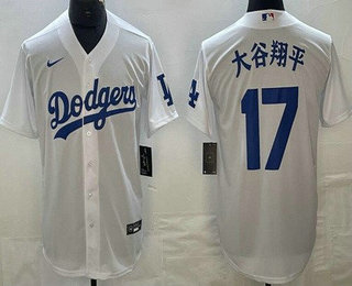 Men's Los Angeles Dodgers #17 Shohei Ohtani White Japanese Name Cool Base Jersey