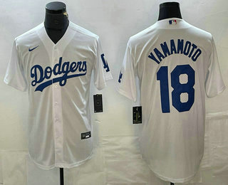 Men's Los Angeles Dodgers #18 Yoshinobu Yamamoto White Stitched Cool Base Nike Jersey