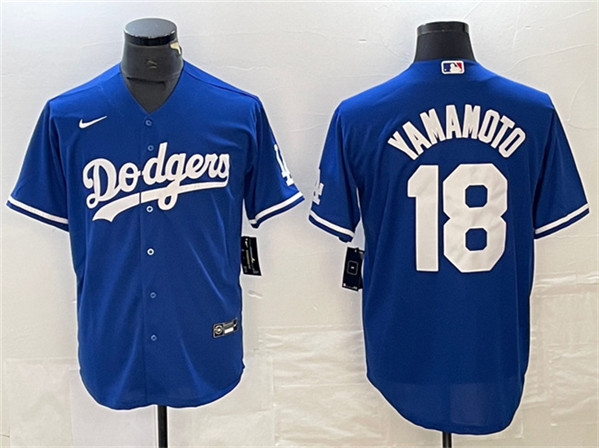 Men's Los Angeles Dodgers #18 Yoshinobu Yamamoto Blue Cool Base Stitched Jersey