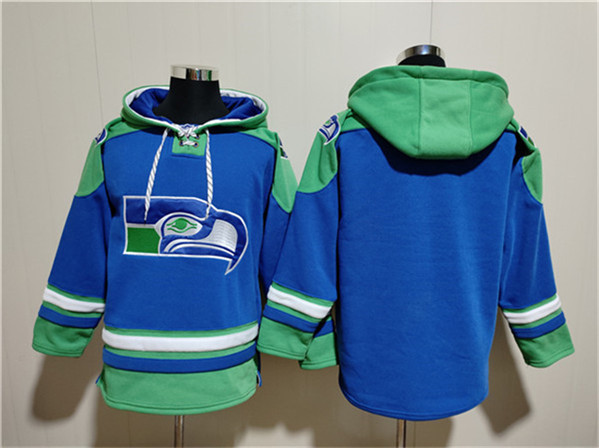 Men's Seattle Seahawks Blank Royal Ageless Must-Have Lace-Up Pullover Hoodie