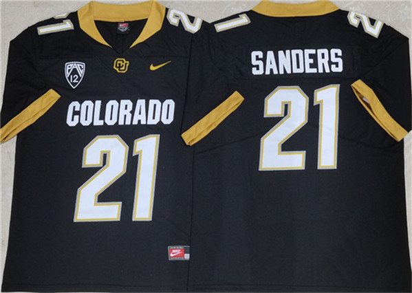 Men's Colorado Buffaloes #21 Shilo Sanders Black 2023 With PAC-12 Patch Stitched Football Jersey