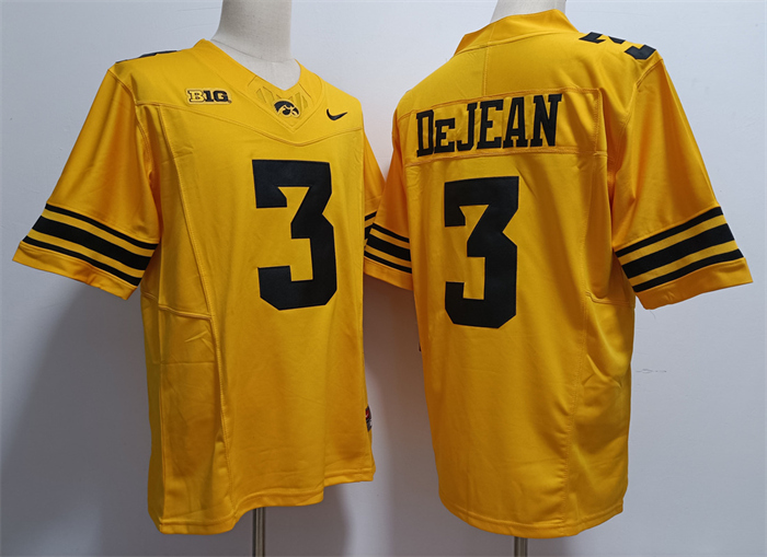 Men's Iowa Hawkeyes #3 Cooper DeJean Yellow Stitched Jersey