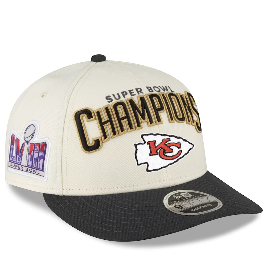 Kansas City Chiefs New Era Super Bowl LVIII Champions Locker Room Low Profile 9FIFTY Adjustable Hat - Cream_Black