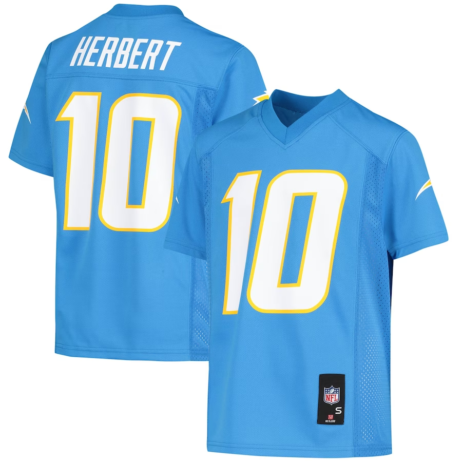 Youth Los Angeles Chargers #10 Justin Herbert Powder Blue Replica Player Football Stitched Jersey