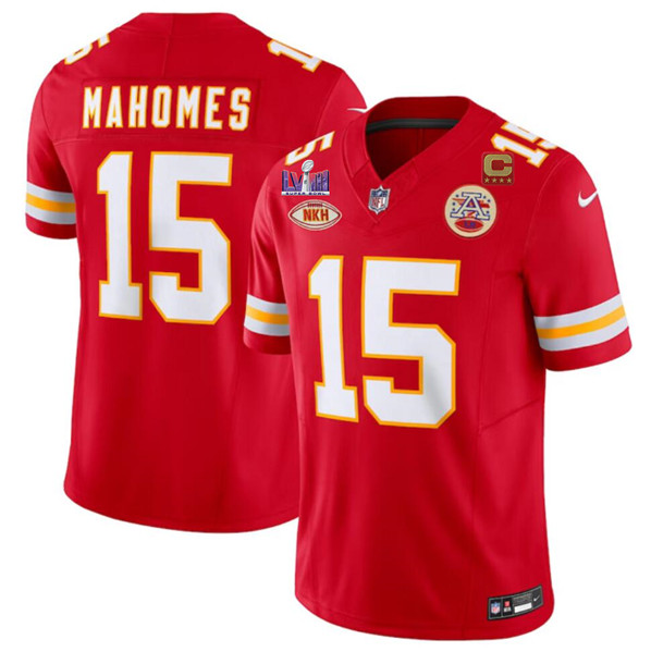 Men's Kansas City Chiefs #15 Patrick Mahomes Red 2024 F.U.S.E. Super Bowl LVIII Patch With NKH Patch And 4-star C Patch Vapor Untouchable Limited Football Stitched Jersey