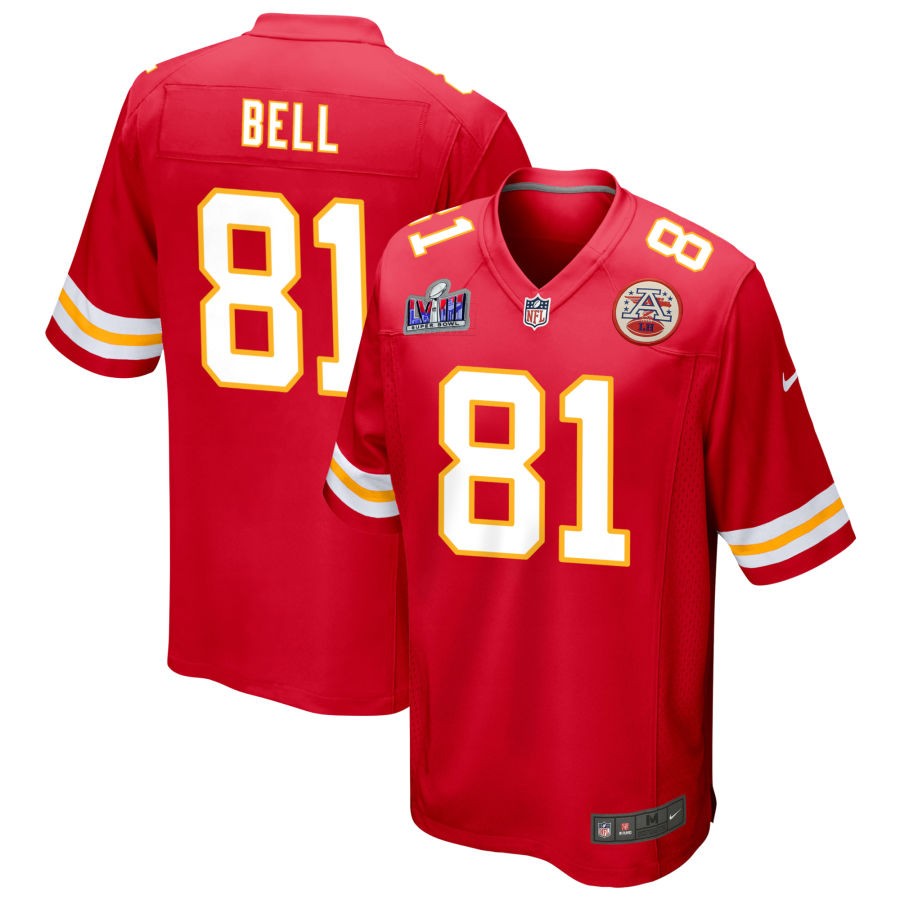 Men's Kansas City Chiefs #81 Blake Bell Nike Red Super Bowl LVIII Patch Game Football Stitched Jersey