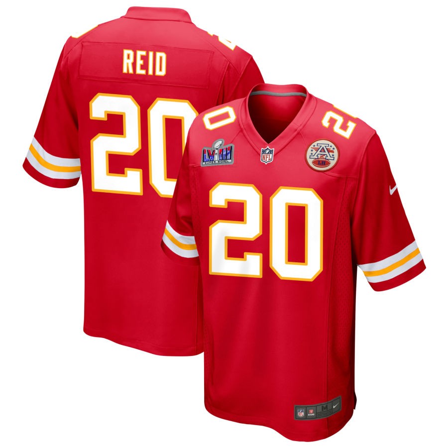 Men's Kansas City Chiefs #20 Justin Reid Nike Red Super Bowl LVIII Patch Game Football Stitched Jersey