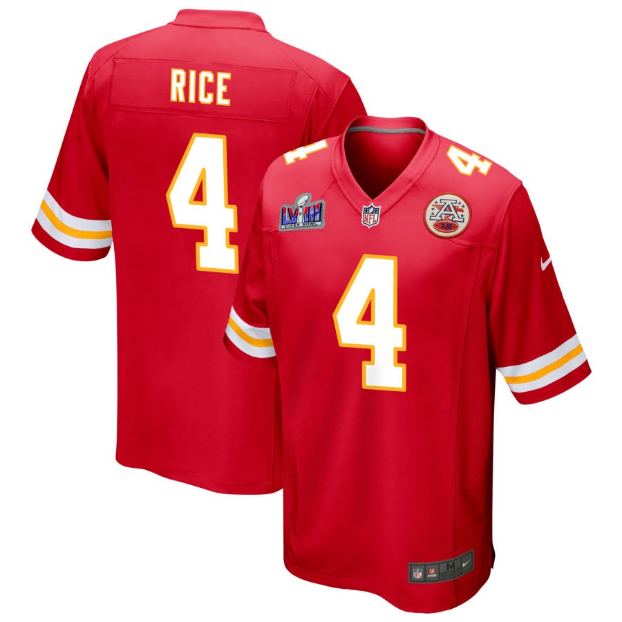 Men's Kansas City Chiefs #4 Rashee Rice Nike Red Super Bowl LVIII Patch Game Football Stitched Jersey