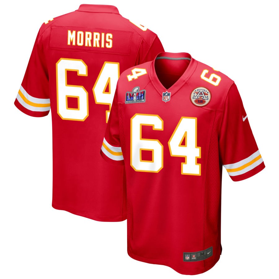 Men's Kansas City Chiefs #64 Wanya Morris Nike Red Super Bowl LVIII Patch Game Football Stitched Jersey