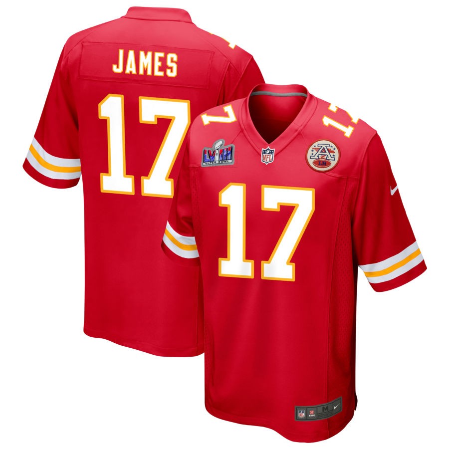 Men's Kansas City Chiefs #17 Richie James Nike Red Super Bowl LVIII Patch Game Football Stitched Jersey