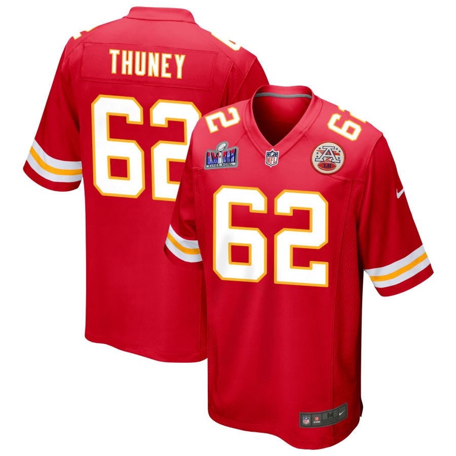 Men's Kansas City Chiefs #62 Joe Thuney Nike Red Super Bowl LVIII Patch Game Football Stitched Jersey