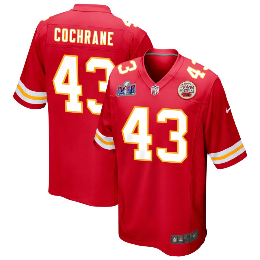 Men's Kansas City Chiefs #43 Jack Cochrane Nike Red Super Bowl LVIII Patch Game Football Stitched Jersey