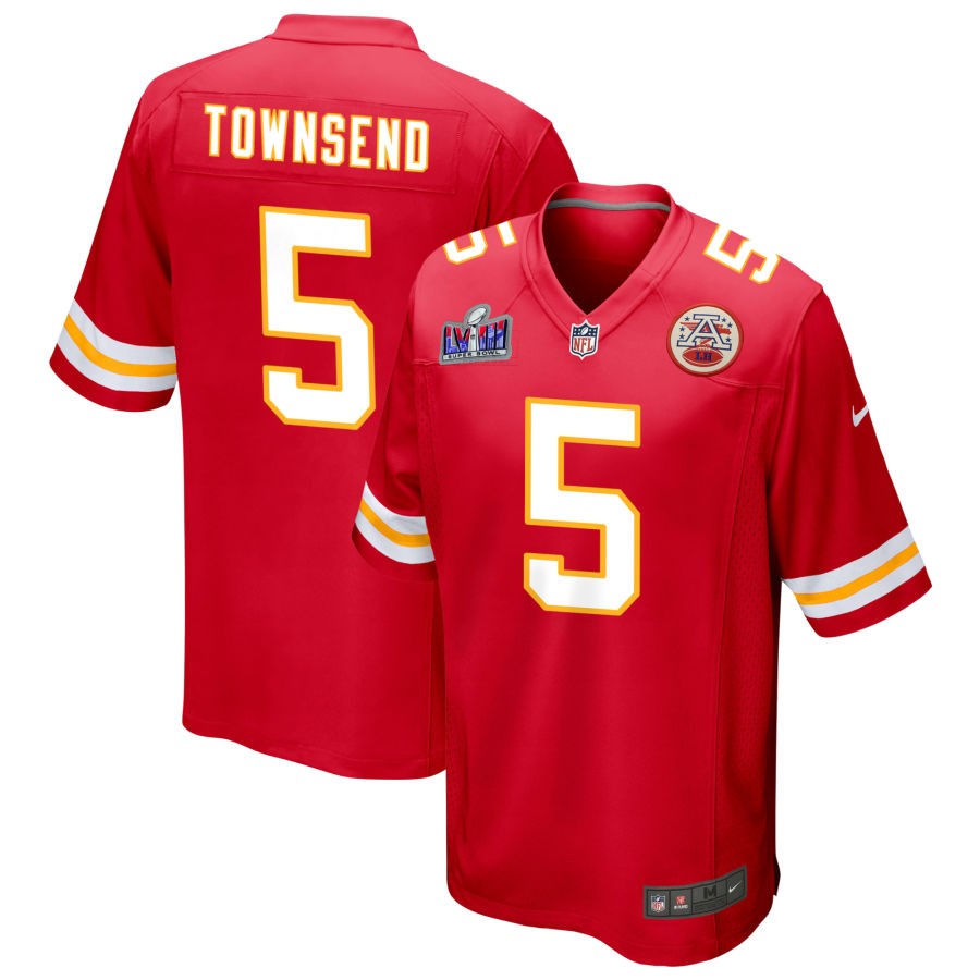 Men's Kansas City Chiefs #5 Tommy Townsend Nike Red Super Bowl LVIII Patch Game Football Stitched Jersey