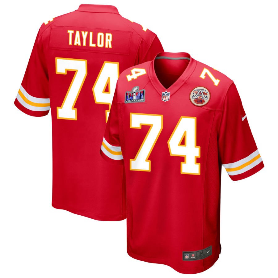 Men's Kansas City Chiefs #74 Jawaan Taylor Nike Red Super Bowl LVIII Patch Game Football Stitched Jersey