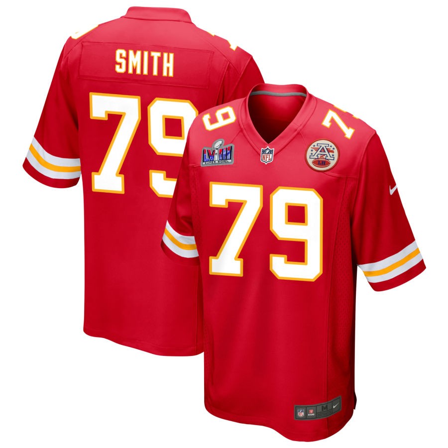 Men's Kansas City Chiefs #79 Donovan Smith Nike Red Super Bowl LVIII Patch Game Football Stitched Jersey