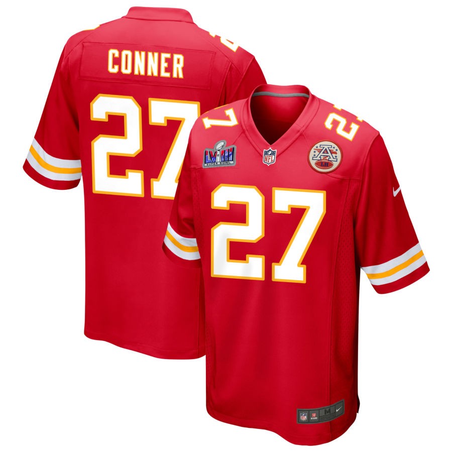 Men's Kansas City Chiefs #27 Chamarri Conner Nike Red Super Bowl LVIII Patch Game Football Stitched Jersey