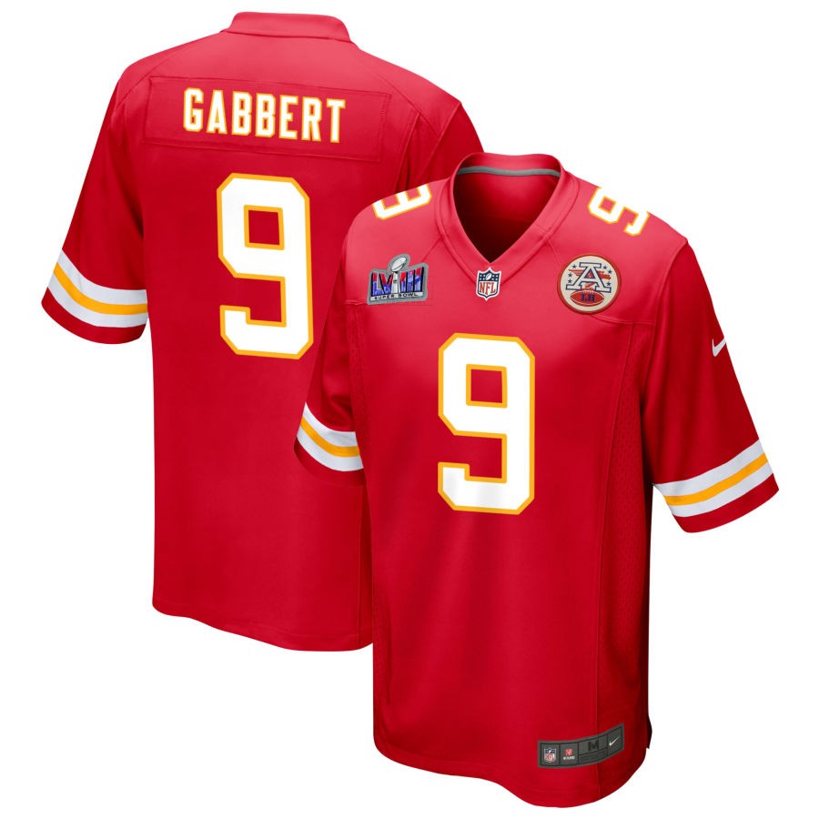 Men's Kansas City Chiefs #9 Blaine Gabbert Nike Red Super Bowl LVIII Patch Game Football Stitched Jersey