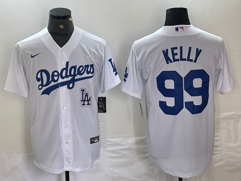 Men's Los Angeles Dodgers #99 Joe Kelly White Stitched Cool Base Nike Jersey