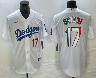 Men's Los Angeles Dodgers #17 Shohei Ohtani Number Mexico White Cool Base Stitched Jersey