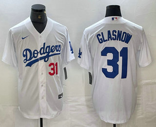 Men's Los Angeles Dodgers #31 Tyler Glasnow Number White Stitched Cool Base Nike Jerseys