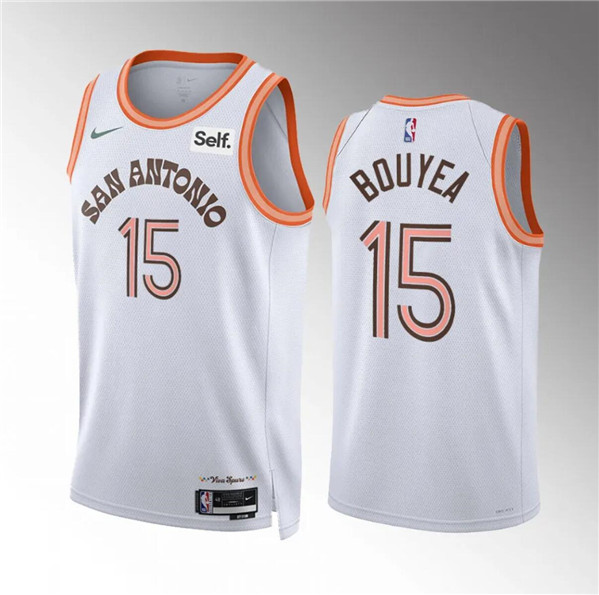 Men's San Antonio Spurs #15 Jamaree Bouyea White 2023-24 City Edition Stitched Basketball Jersey