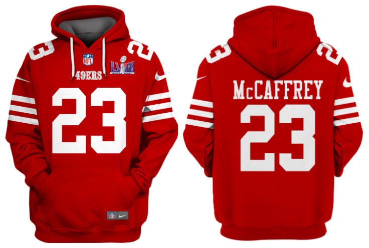 Men's San Francisco 49ers #23 Christian McCaffrey Red Super Bowl LVIII Alternate Pullover Hoodie