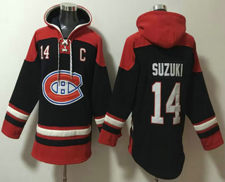 Men's Montreal Canadiens #14 Nick Suzuki Navy Blue Ageless Must Have Lace Up Pullover Hoodie