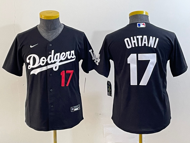 Youth Los Angeles Dodgers #17 Shohei Ohtani Number Black Turn Back The Clock Stitched Cool Base Jersey