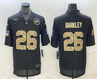 Men's Philadelphia Eagles #26 Saquon Barkley Black Camo 2020 Salute To Service Stitched NFL Nike Limited Jersey