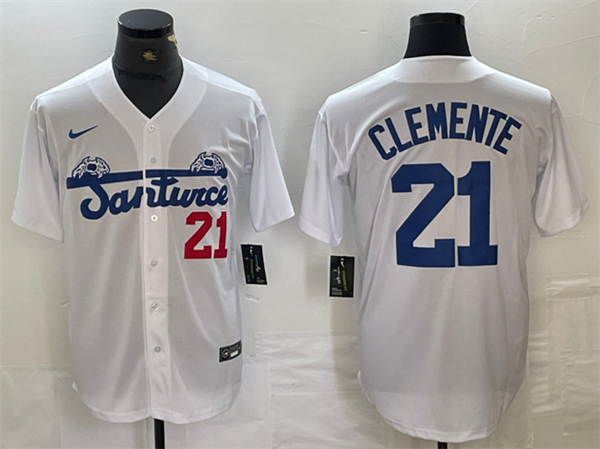 Men's Santurce Crabbers #21 Roberto Clemente White Cool Base Stitched Baseball Jersey