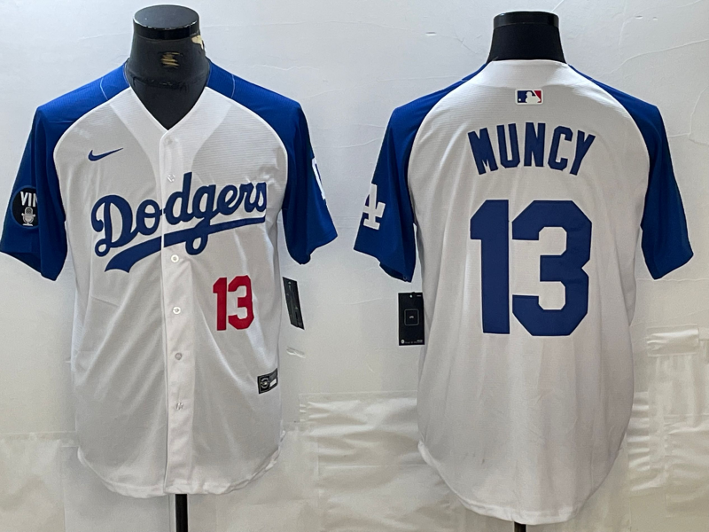 Men's Los Angeles Dodgers #13 Max Muncy Number White Blue Fashion Stitched Cool Base Limited Jersey