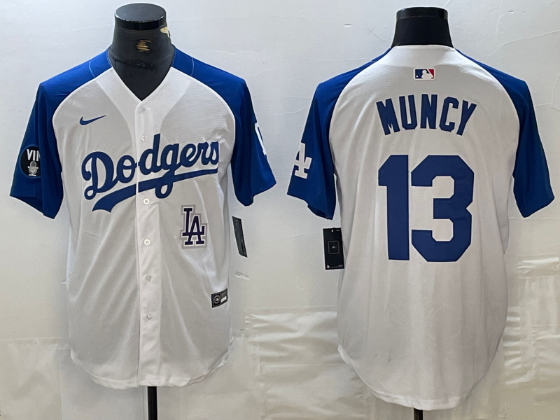 Men's Los Angeles Dodgers #13 Max Muncy White Blue Fashion Stitched Cool Base Limited Jersey