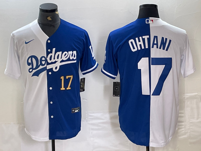 Men's Los Angeles Dodgers #17 Shohei Ohtani Number White Blue Two Tone Stitched Baseball Jerseys