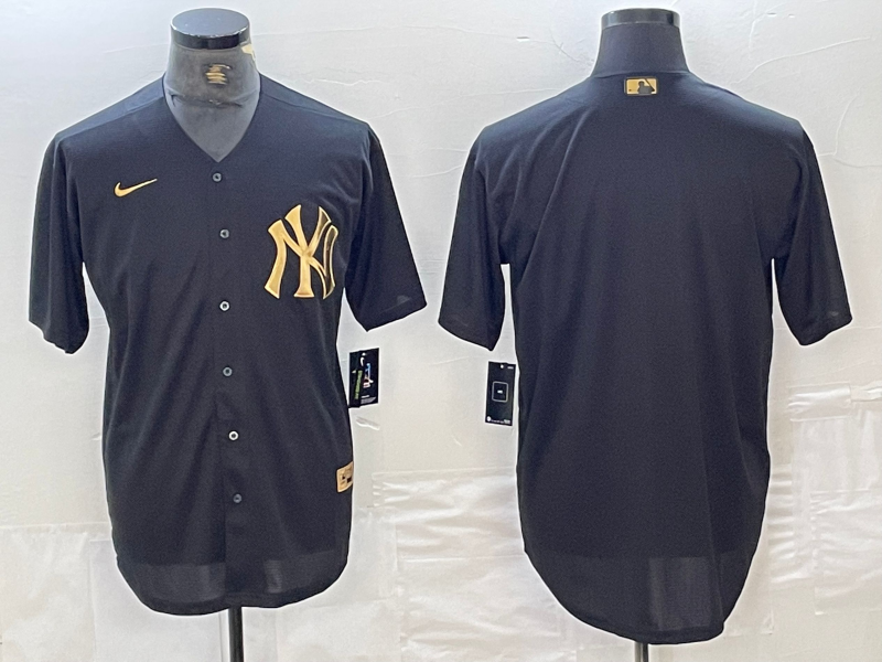 Men's New York Yankees Blank Black Gold Cool Base Stitched Jersey