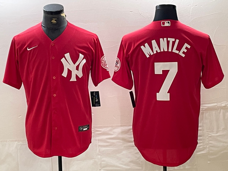 Men's New York Yankees #7 Mickey Mantle Red Fashion Cool Base Jersey