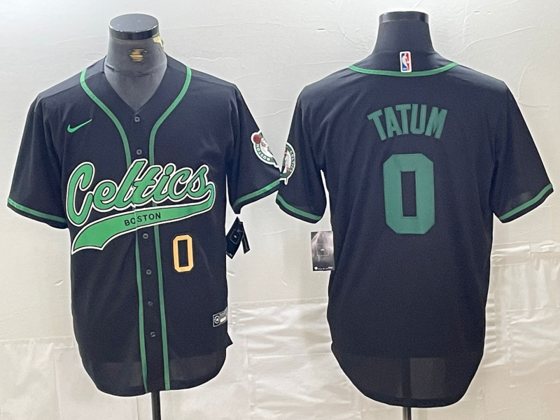 Men's Boston Celtics #0 Jayson Tatum Number Black Cool Base Stitched Baseball Jersey