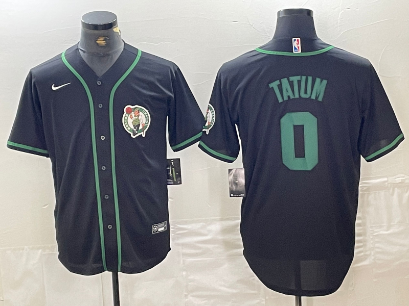 Men's Boston Celtics #0 Jayson Tatum Black With Patch Cool Base Stitched Baseball Jersey