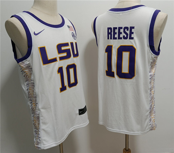 Men's LSU Tigers #10 Angel Reese White Stitched Jersey