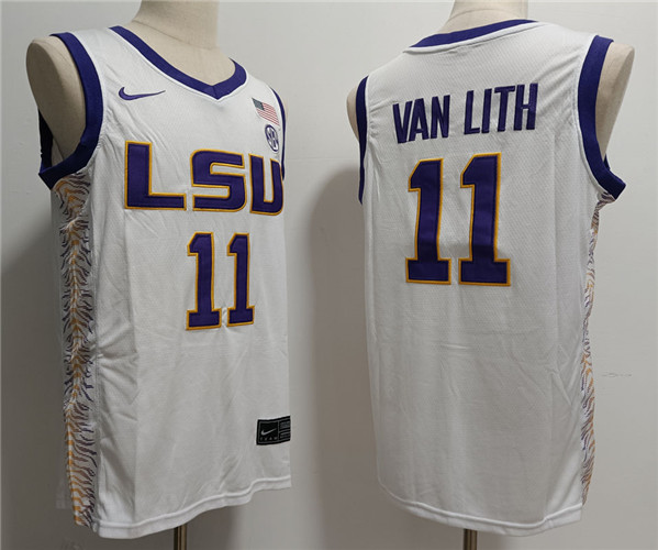 Men's LSU Tigers #11 Hailey Van Lith White Stitched Jersey