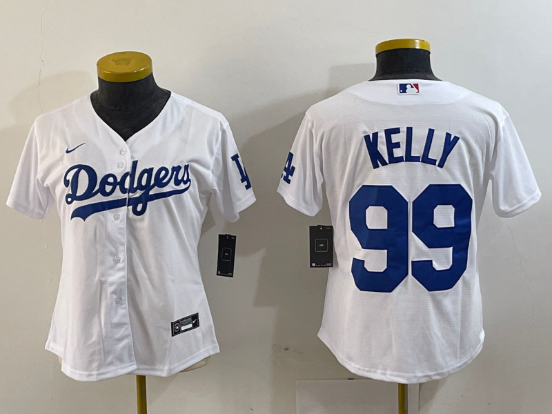 Women's Los Angeles Dodgers #99 Joe Kelly White Stitched Cool Base Nike Jersey