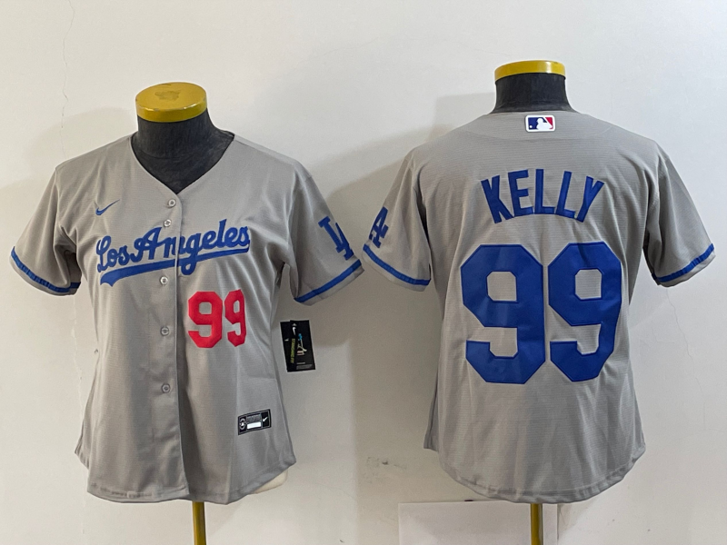 Women's Los Angeles Dodgers #99 Joe Kelly Number Grey With Los Stitched Cool Base Nike Jerseys