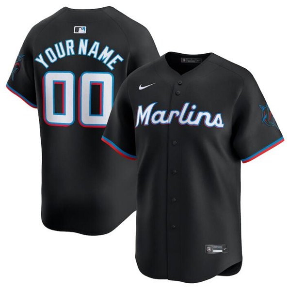 Men's Miami Marlins Customized Black 2024 Alternate Limited Stitched Baseball Jersey